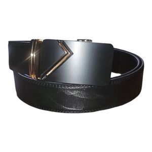 Elegant Black Leather Belt with Gold Accent